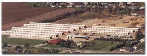 Aerial view of the Stor-It Mini Warehouse storage facility in Tecumseh, Michigan